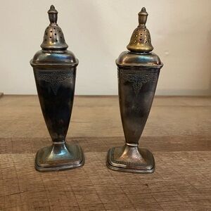 Vintage Silver-Tone Decorative Salt & Pepper Shakers - Pair